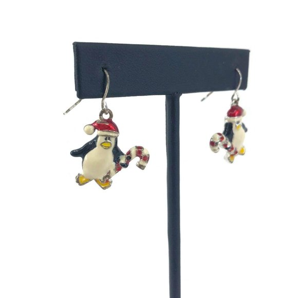Enamel Penguin with Candy Cane Earrings - Picture 3 of 6